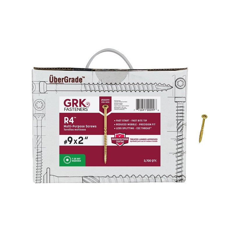 GRK Fasteners R4 00099 Framing and Decking Screw, #9 Thread, 2 in L, Star Drive, Steel, 3700 BX