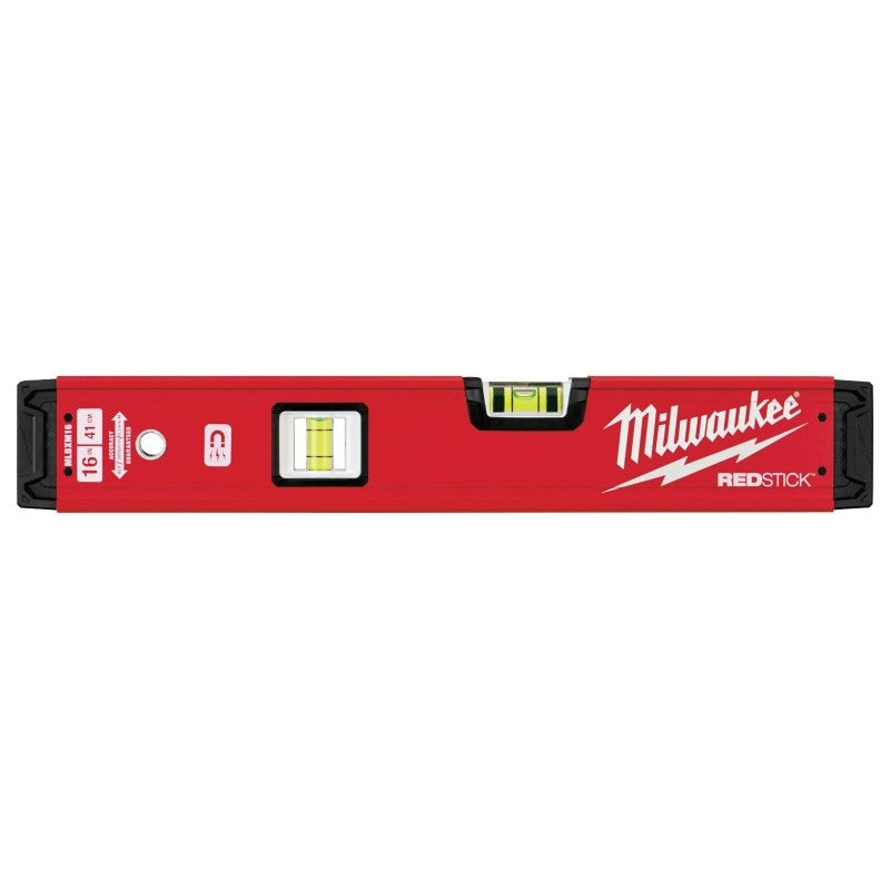 Milwaukee REDSTICK Series MLBXM16 Magnetic Box Level, 16 in L, 2-Vial, Magnetic, Aluminum, Red