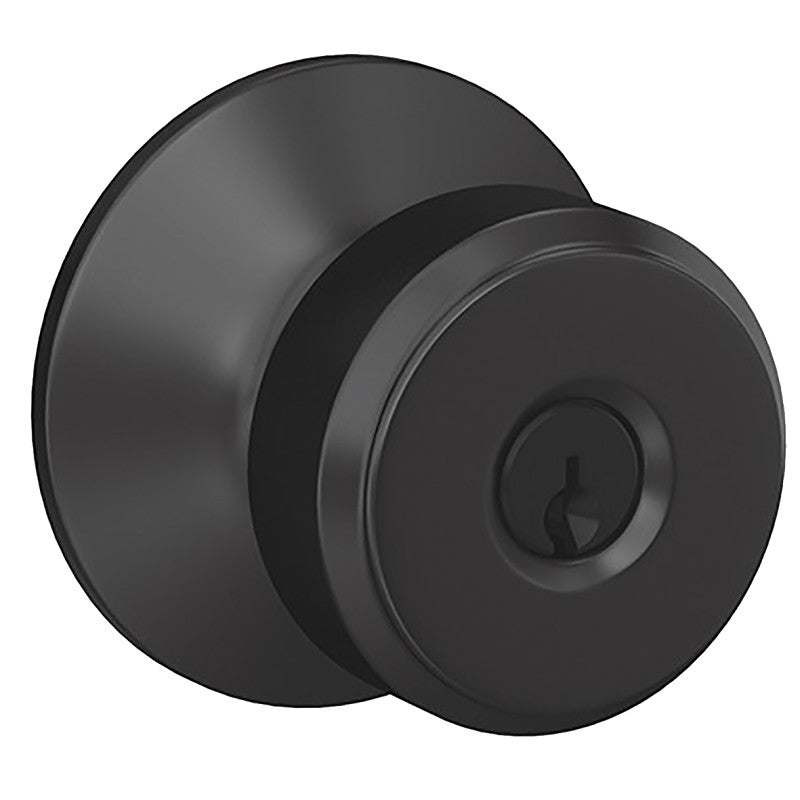 Schlage F Series F51VBWE622 Entry Knob Set, Knob Handle, Matte Black, Metal, Residential, 2 Grade, Interior Locking