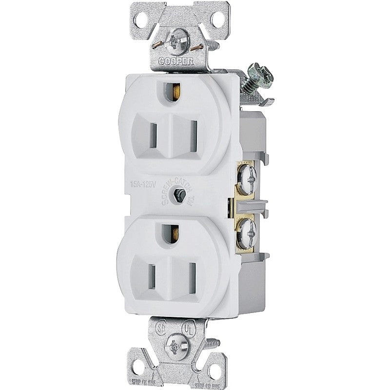 Eaton Wiring Devices 827W-BOX Duplex Receptacle, 2 -Pole, 15 A, 125 V, Side Wiring, NEMA: 5-15R, White