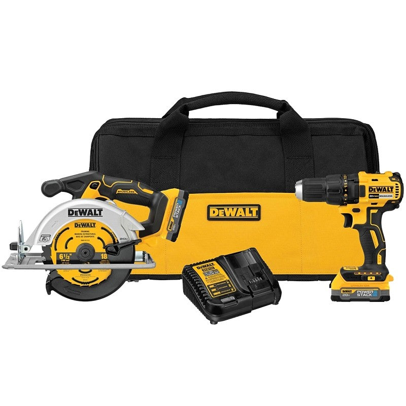 DEWALT DCK239E2 Series Combination Tool Kit, Includes: (2) POWERSTACK Batteries, Battery Included, Lithium-Ion, 1/EA