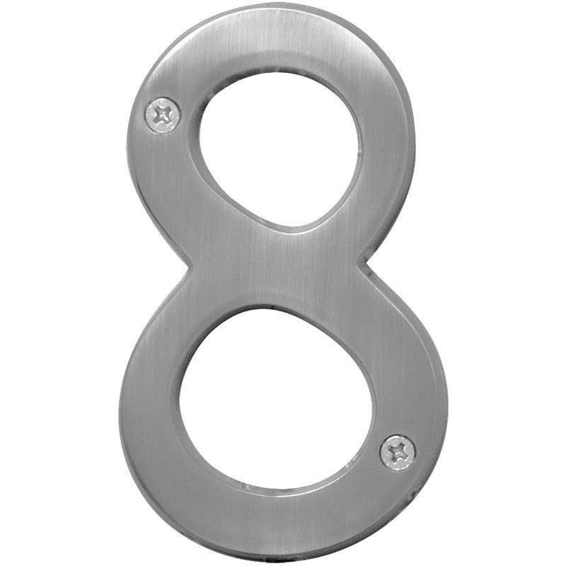 Hy-Ko Prestige Series BR-43SN/8 House Number, Character: 8, 4 in H Character, Nickel Character, Brass (Pack of 3)
