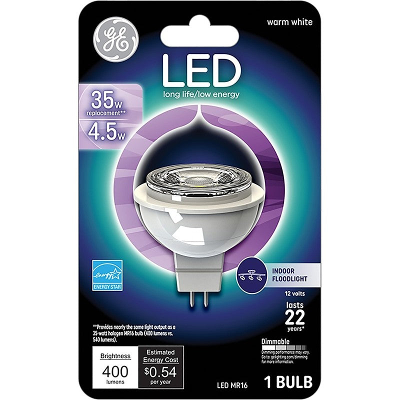 GE 93095554 LED Bulb, Flood/Spotlight, MR16 Lamp, 35 W Equivalent, Dimmable, Soft White Light