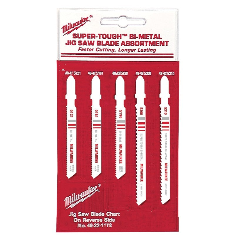 Milwaukee 49-22-1178 Jig Saw Blade Assortment, 5-Piece, HSS