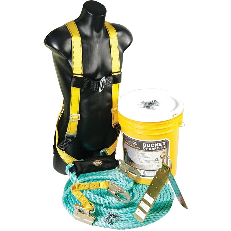 Qualcraft 00830 Roofer's Bucket Kit, Includes: 25 ft VLA Shock Pack Positioning Device with 18 in Extension Lanyard