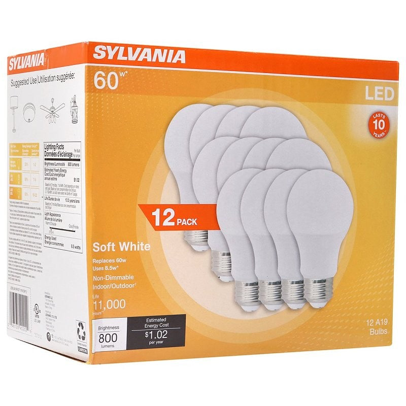 Sylvania 40202 LED Bulb, General Purpose, 800 Lumens, 8.5 W, A19 Lamp, E26 Lamp Base, Frosted, 2700 K Color Temp, 1 CS