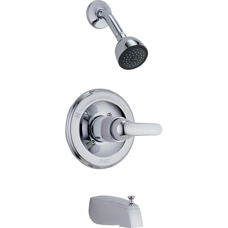 Peerless P188720 Series Tub and Shower Faucet, Chrome Plated, Brass, Includes: Arm, Flange, Valve and Shower Head