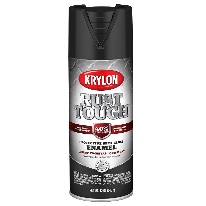 Krylon Rust Tough K09267008 Enamel Spray Paint, Semi-Gloss, Black, 12 oz, Can (Pack of 6)