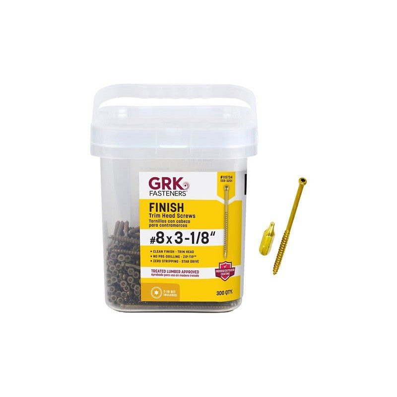 GRK Fasteners 115734 Finishing Screw, #8 Thread, 3-1/8 in L, Trim Head, Star Drive, Steel, 300 PK