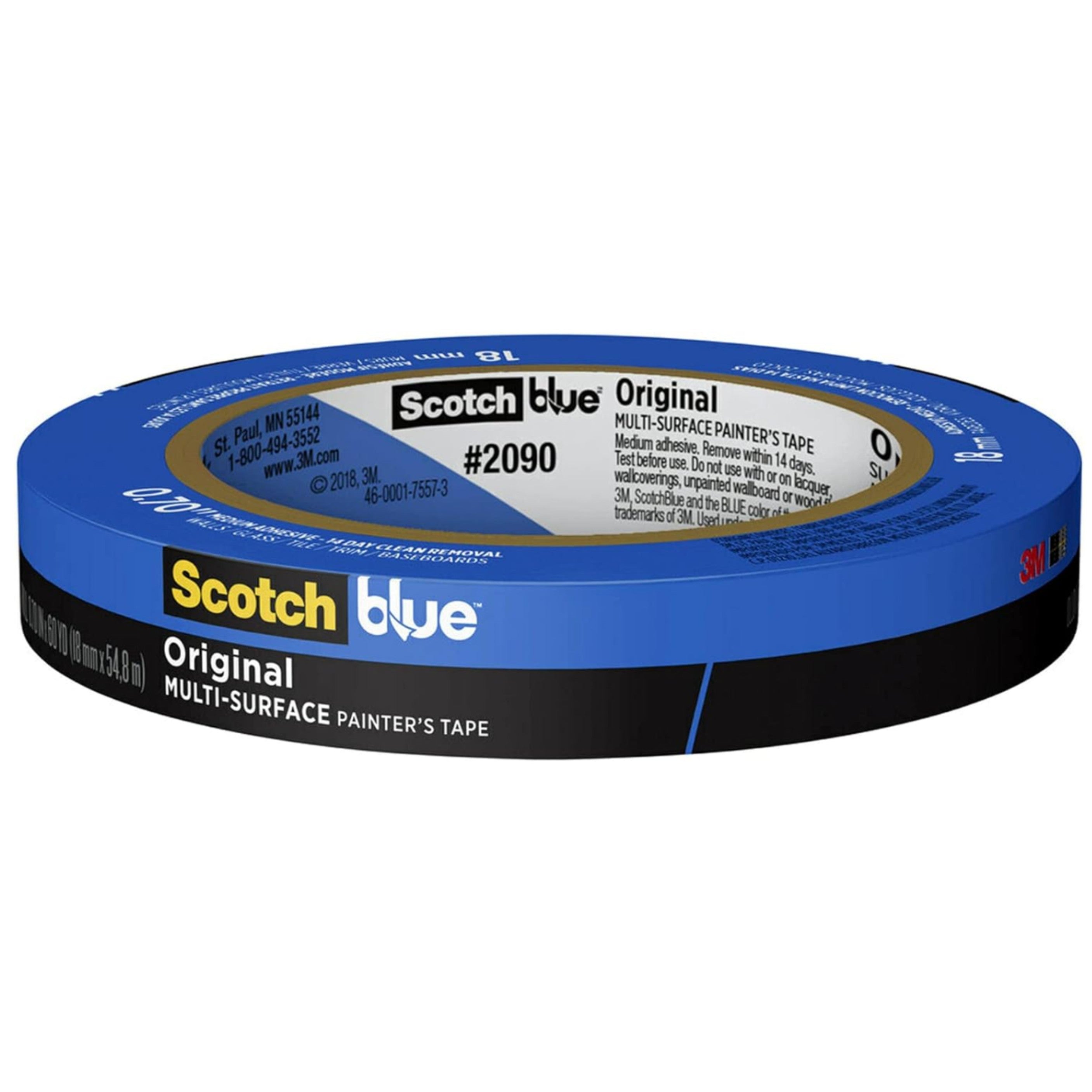 ScotchBlue 2090-18NC Painter's Tape, 60 yd L, 0.71 in W, Blue