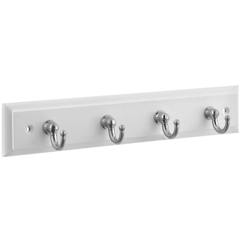 National Hardware Keytidy B8175 Series 813071 Key Rack, 4-Key Hook, Wood, White, Satin Nickel, 8-3/4 in L, 4 in W