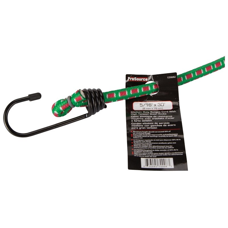 ProSource FH64018 Stretch Cord, 8 mm Dia, 30 in L, Polypropylene, Green, Hook End (Pack of 10)