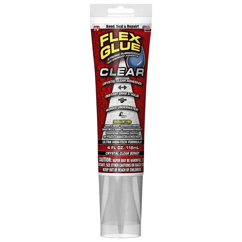 Flex Seal GFSCLRR04 Rubberized Glue, Clear, 4 oz Squeeze Tube