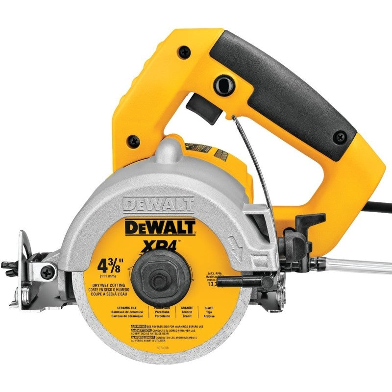 DEWALT DWC860W Tile Saw, 4-3/8 in Blade, 1-3/8 in at 90 deg, 3-1/8 in Max D Cutting