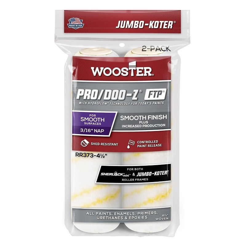 Wooster RR373-4 1/2 Roller Cover, 3/16 in Thick Nap, 4-1/2 in L, Woven Fabric Cover, White