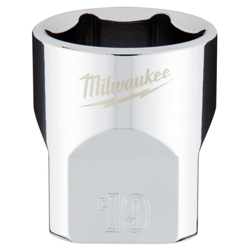 Milwaukee 45-34-9089 Socket, 19 mm Socket, Standard Socket, 3.543 in OAL, 3/8 in Drive, 6-Point, Chrome Vanadium Steel