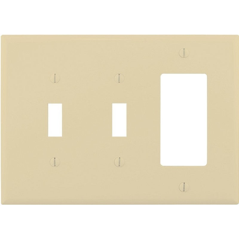 Eaton Wiring Devices PJ226V Combination Wallplate, 4-7/8 in L, 6-3/4 in W, Mid, 3-Gang, Polycarbonate, Ivory, Screw