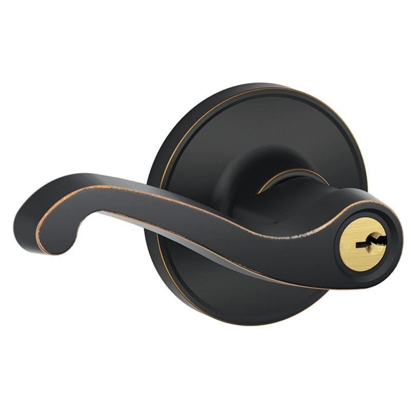 Schlage J Series J54 LAS 716 Entry Lever, Mechanical Lock, Aged Bronze, Metal, 1-Cylinder, Residential