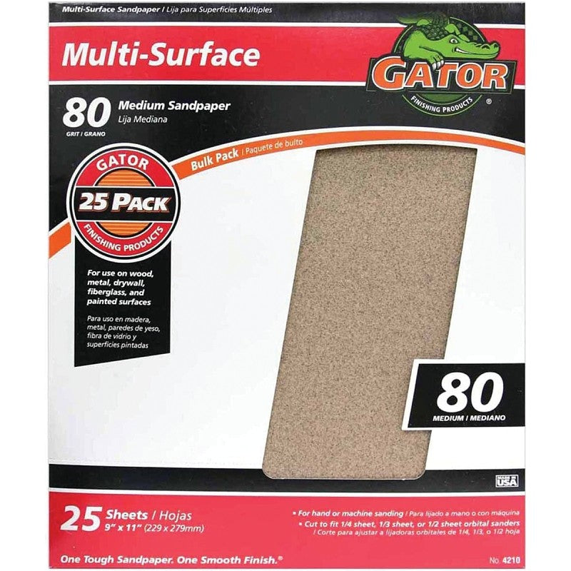 Gator 3265 Sanding Sheet, 11 in L, 9 in W, Aluminum Oxide Abrasive, 80 Grit, Medium
