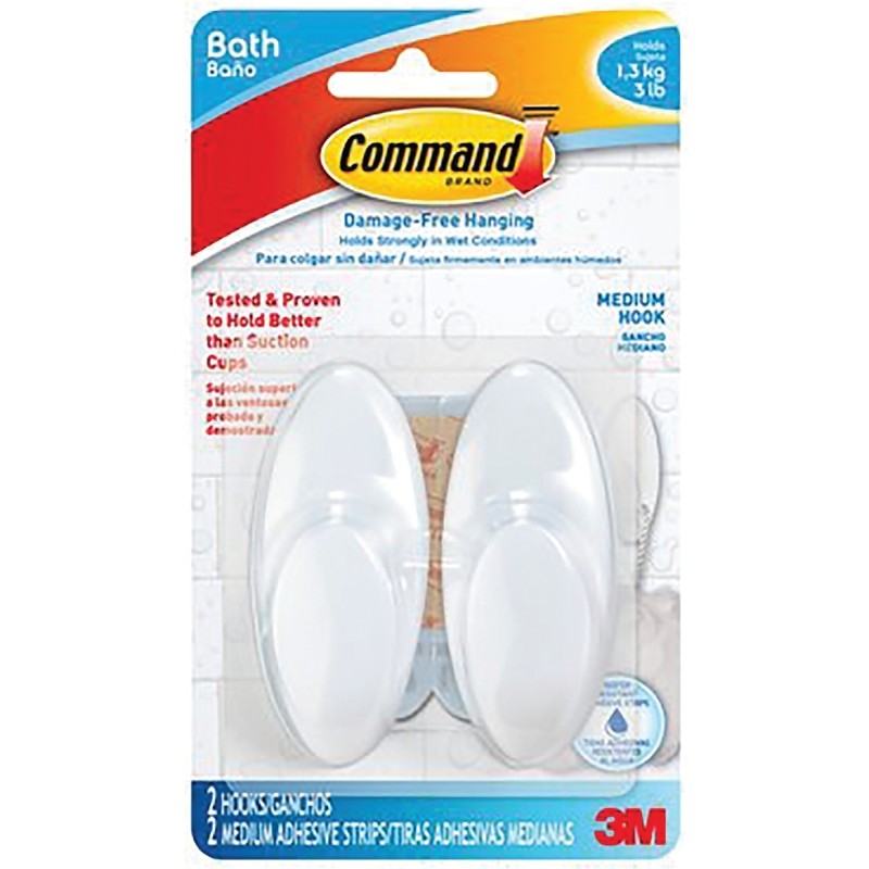 Command BATH18-ES Bath Hook, Plastic, Frosted
