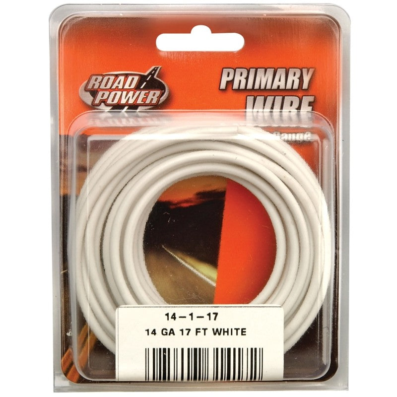 CCI 55669033 Primary Wire, 14 ga Wire, 60 VDC, Copper Conductor, White Sheath, 17 ft L