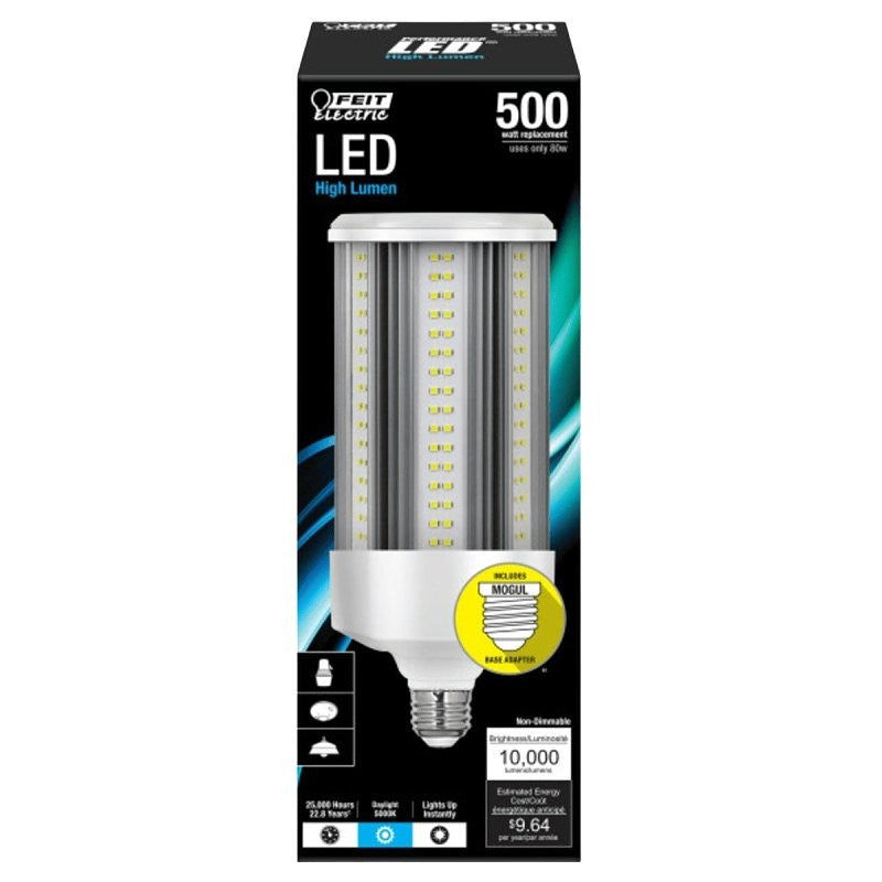 Feit Electric C10000/5K/LEDG2 LED Bulb, Corn Cob, 500 W Equivalent, E26 Lamp Base, Clear, Daylight Light (Pack of 4)