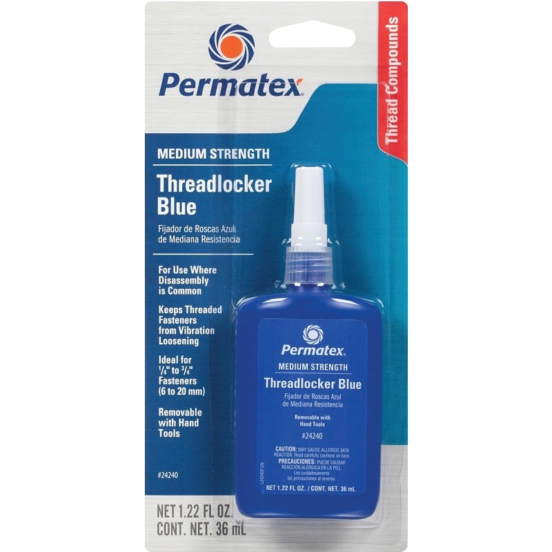 Permatex 24240 Threadlocker, Liquid, Mild, Blue, 36 mL Bottle