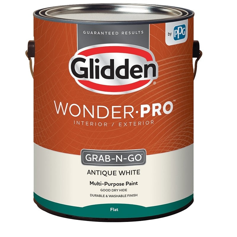 Glidden Wonder-Pro GLWP30AW/01 Interior/Exterior Paint, Flat Sheen, Antique White, 1 gal, 400 sq-ft/gal Coverage Area (Pack of 4)