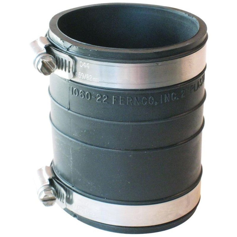 Fernco P1060-22 Flexible Coupling, 2 in, Socket, PVC, Black, 4.3 psi Pressure