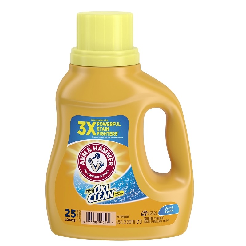 Arm & Hammer Plus OxiClean 97535 Laundry Detergent, 32.5 oz Bottle, Liquid, Characteristic (Pack of 8)