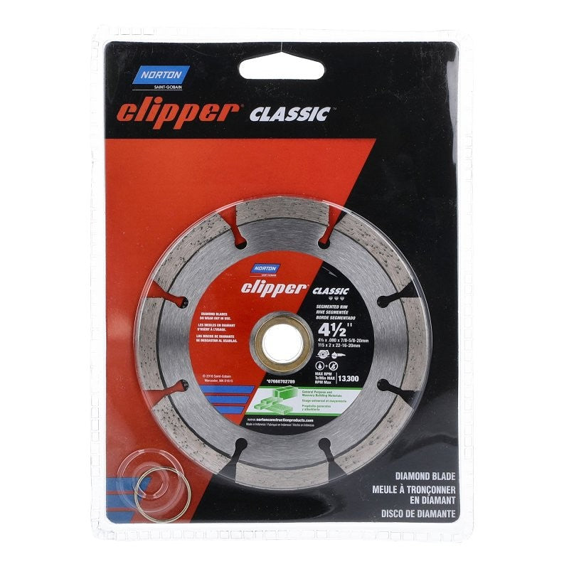 Norton 7660702789 Saw Blade, 4-1/2 in Dia, 5/8 in Arbor, Diamond Cutting Edge