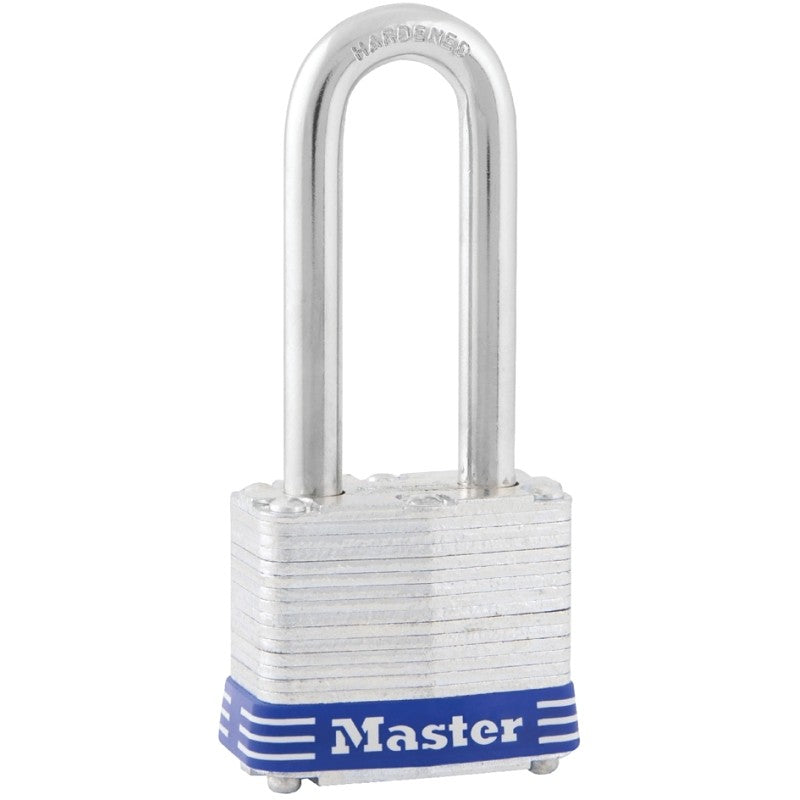 Master Lock 3DLH Padlock, Keyed Different Key, 9/32 in Dia Shackle, 2 in H Shackle, Steel Shackle, Steel Body, Laminated