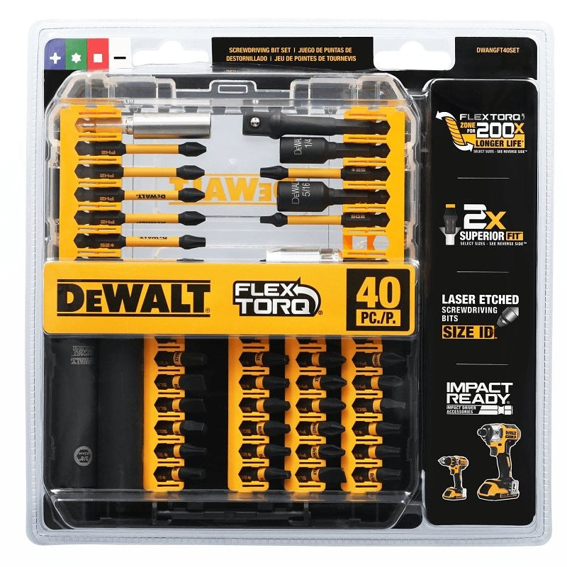 DEWALT FlexTorq DWANGFT40SET Impact Driver Bit, 40-Piece, HSS, Black/Yellow