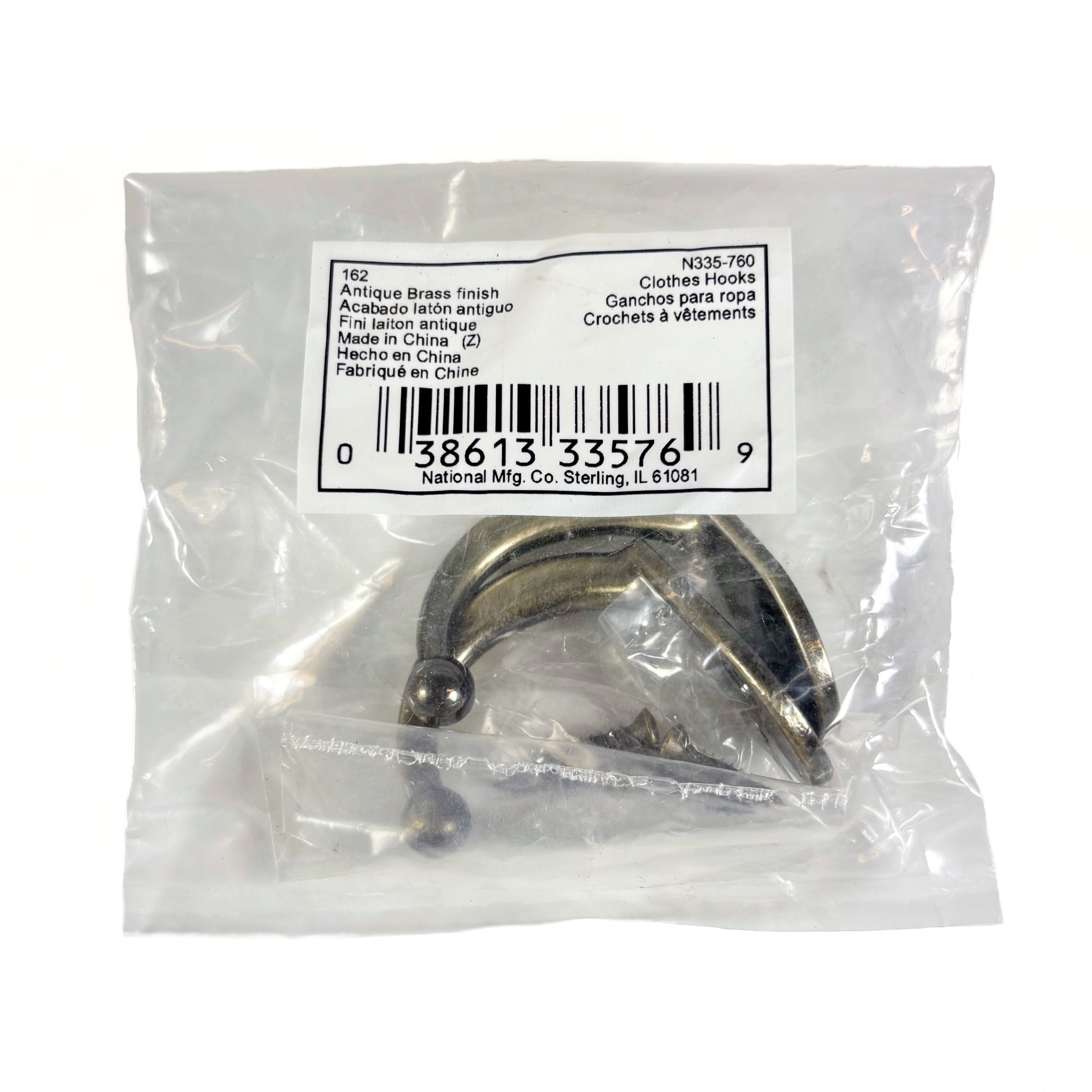 Basic Single Ball End Robe Hooks Antique Brass 2 Pack