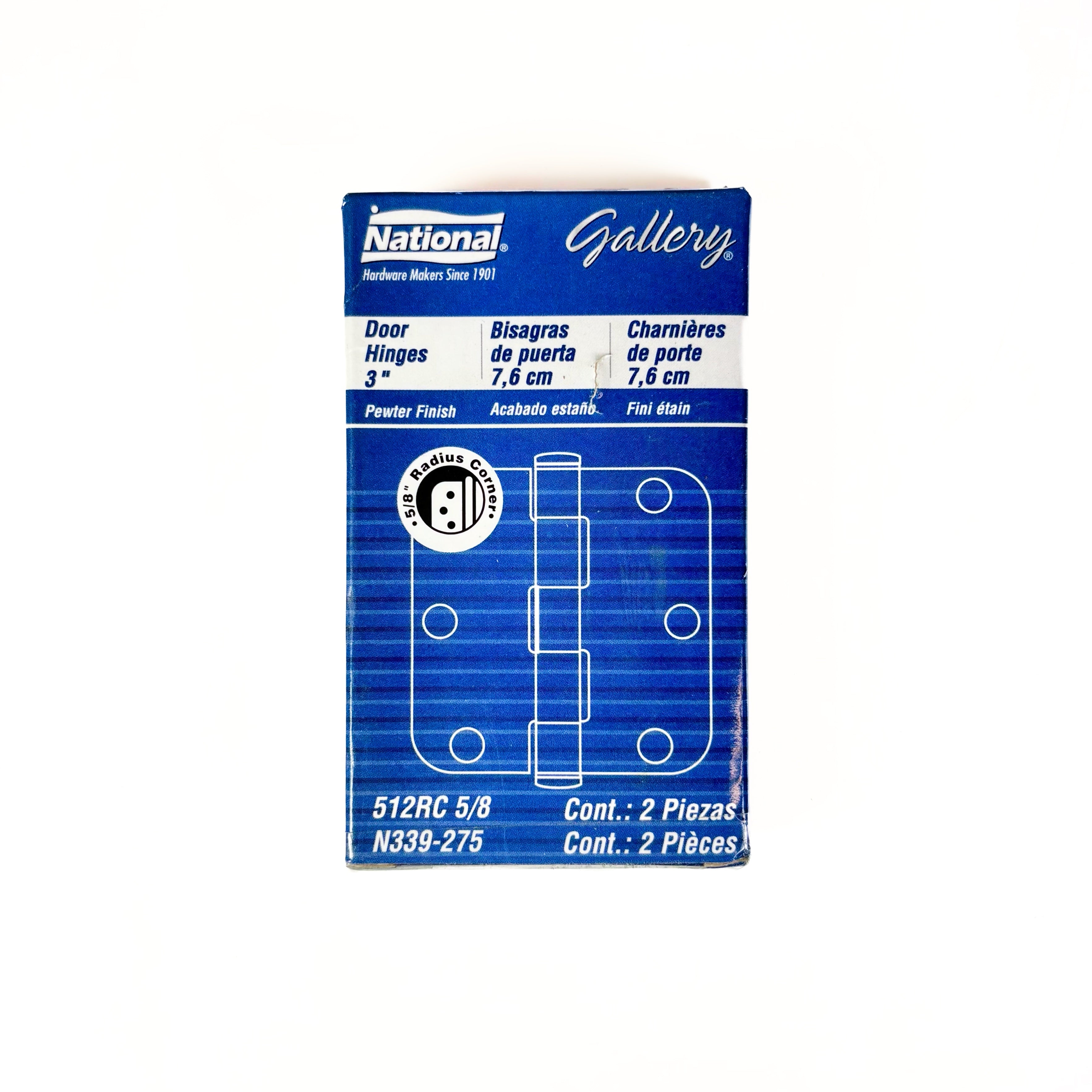Door Hinges 3 Inch 5/8 Radius Pewter 2 Pack