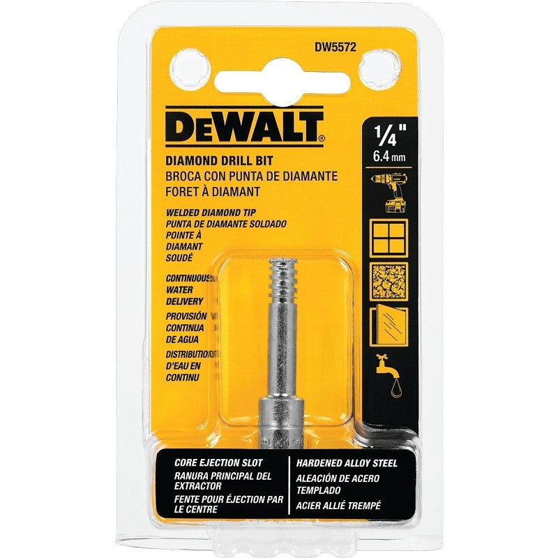 DEWALT DW5572 Drill Bit, 1/4 in Dia, 2-1/4 in OAL, Spiral Flute, 3/8 in Dia Shank, Round Shank