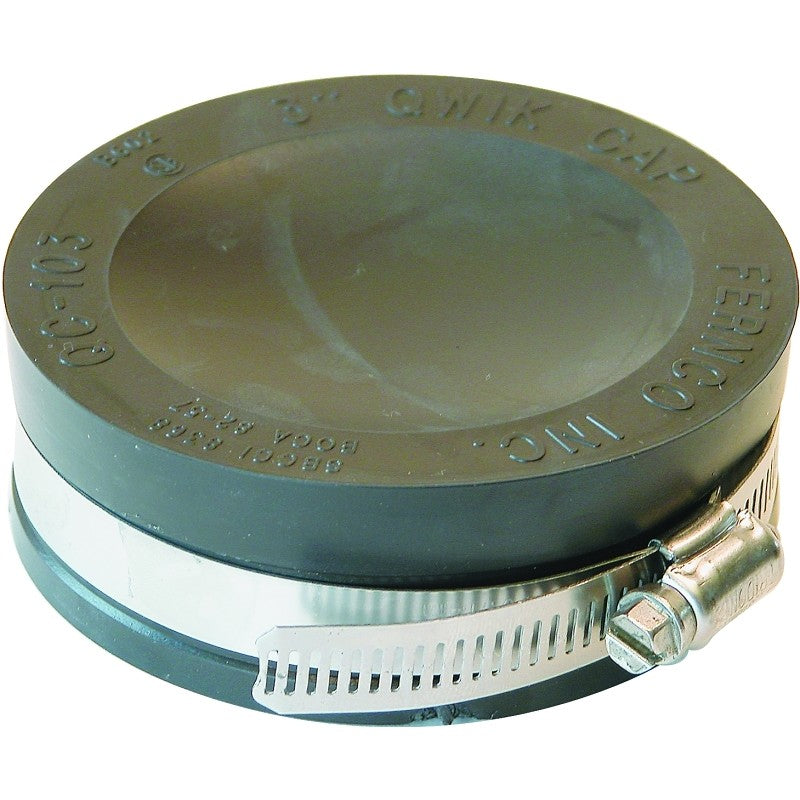 Fernco QC-103 Pipe Cap, 3 in Connection, Slip, PVC