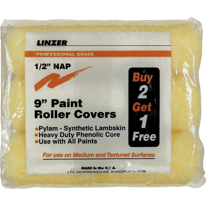 Linzer RS1443 Roller Cover, 1/2 in Thick Nap, 9 in L, 12/PK