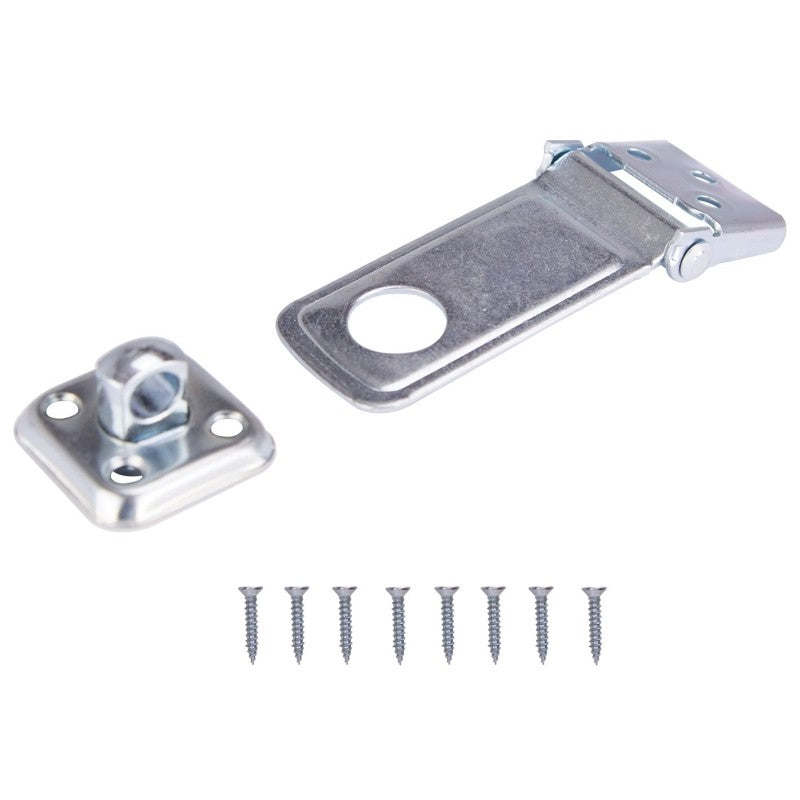 ProSource BH-706ZP3L-PS Safety Hasp, 3-1/2 in L, 3-1/2 in W, Steel, Zinc, 3/8 in Dia Shackle, Swivel Staple