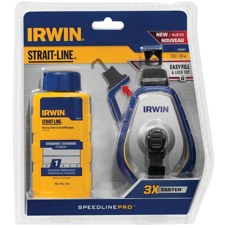 Irwin 1932887 Chalk Reel, 2 oz Chalk Capacity, 100 ft L Line, 3:1 Gear Ratio