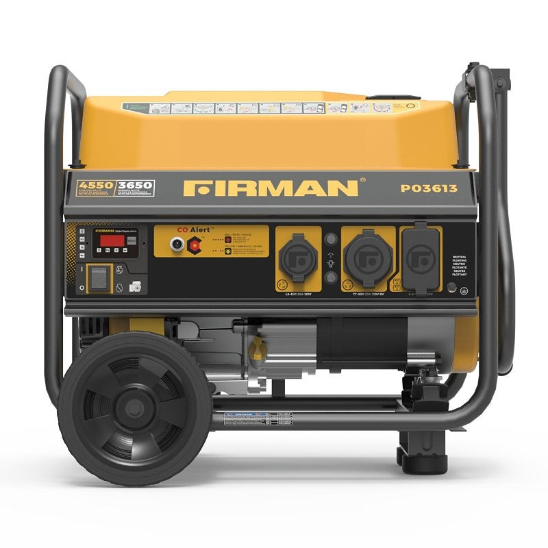 Firman P03613 Portable Generator with CO Alert, 30 A, 120 VAC, 4550/3650 w Gasoline, 5 gal Tank, 14 hr Run Time, Recoil Start