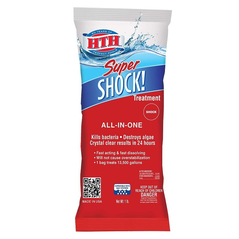 HTH Super Shock 52019 Pool Treatment, Solid, Chlorine-Like, 1 lb (Pack of 15)