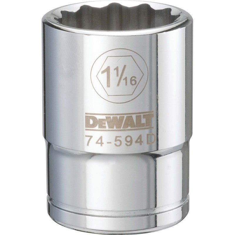 DEWALT DWMT74594OSP Drive Socket, 1-1/16 in Socket, 3/4 in Drive, 12-Point, Vanadium Steel, Polished Chrome