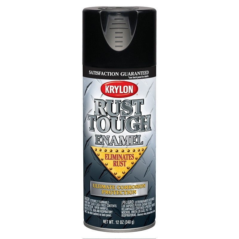 Krylon Rust Tough K09202007 Rust Preventative Spray Paint, Gloss, Black, 12 oz, Can