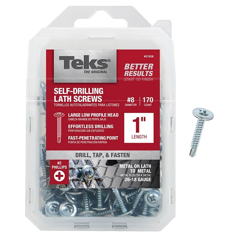 Teks 21528 Lath Screw, #8 Thread, 1.63 in L, Truss Head, Phillips Drive, Drill Point, Zinc