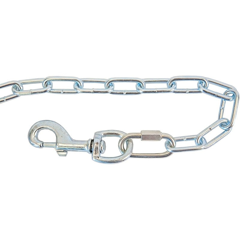 Baron 12302 Dog Tie Out Chain, Double Loop, Swivel Snap End, 15 ft L Belt/Cable, Silver