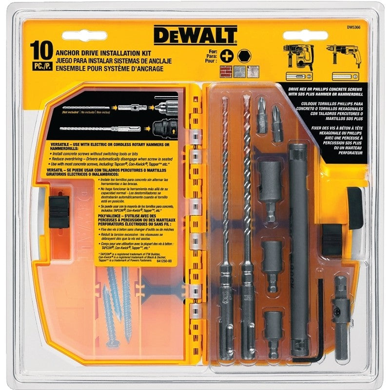 DEWALT DW5366 Anchor Drive Installation Kit, 10-Piece, Carbide