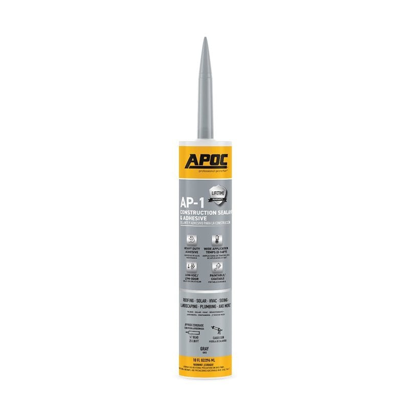 APOC GREEN-SEAL AP-1 Series AP-1000-7-61 Construction Sealant and Adhesive, Gray, Free-Flowing Paste, 10 oz, Tube (Pack of 12)