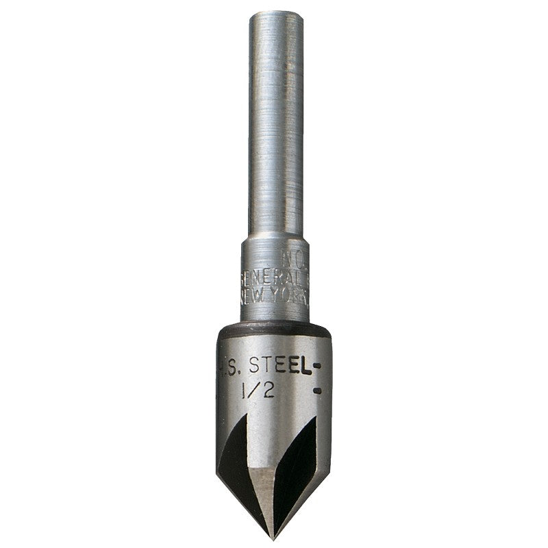 General 195-1/2 Drill Bit, 1/2 in Dia, Countersink, 5-Flute, 1/4 in Dia Shank, Round Shank