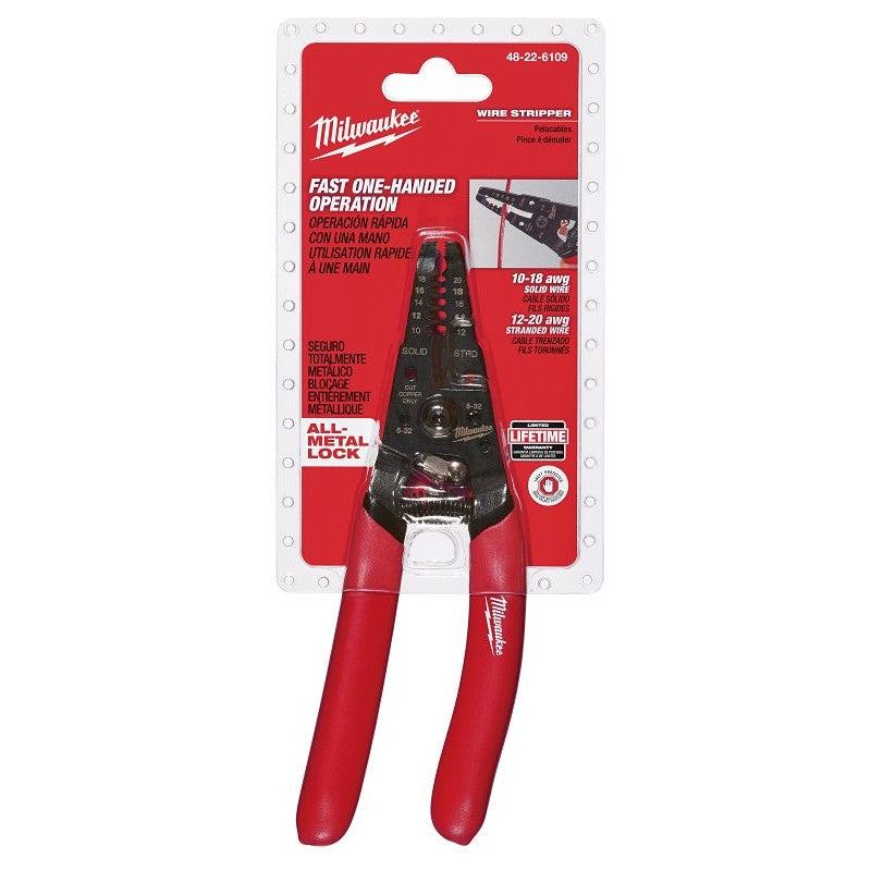 Milwaukee 48-22-6109 Wire Stripper, 7.12 in OAL, 12 to 20 AWG Cutting Capacity, 2 in Jaw Opening, Red/Silver Handle